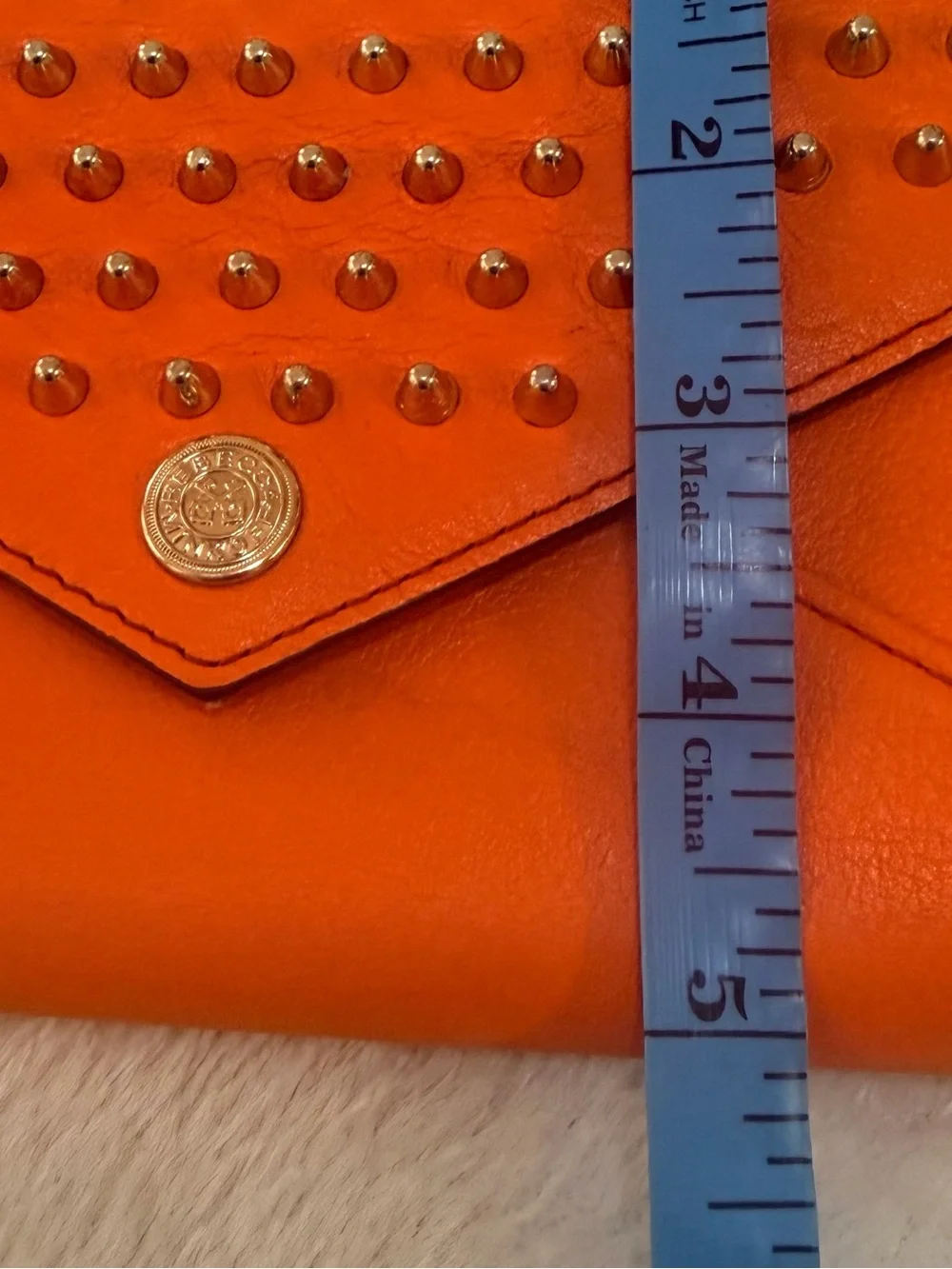 Rebecca Minkoff Studded Leather Wallet On A Chain In Vibrant Coral Orange